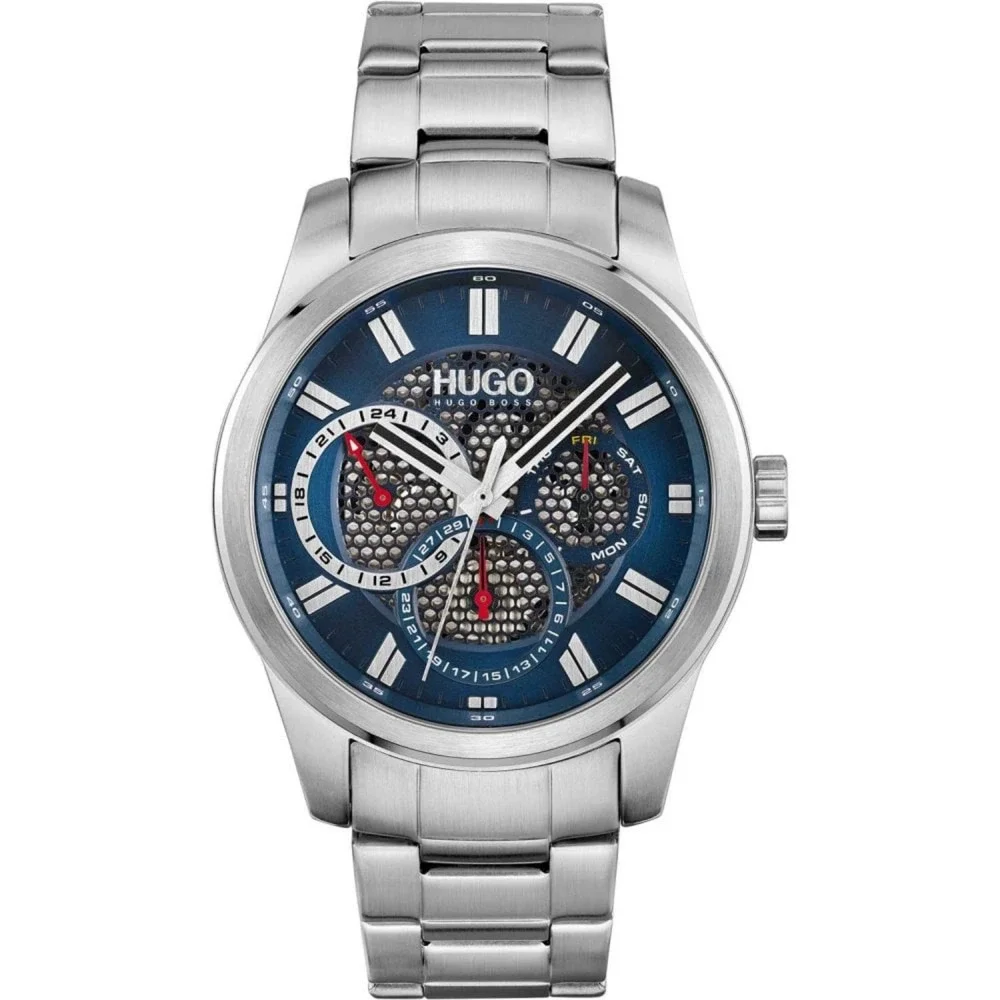 HUGO BOSS 1530191 BLUE DIAL SKELETON STAINLESS STEEL MULTIFUNCTION WATCH 44MM